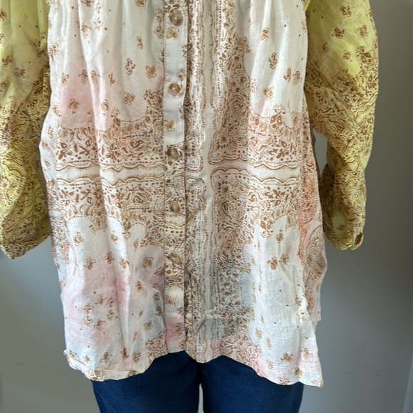 Pilcro and the Letterpress Tavi Blouse Button Down Yellow Pink Anthropologie L - Picture 6 of 13